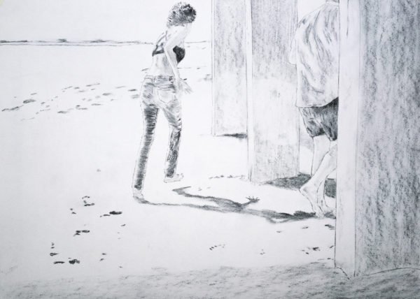 Romeo Alaeff, "Life During Wartime." Charcoal on Paper, 42 x 59.4 cm., 16.5 x 23 in.