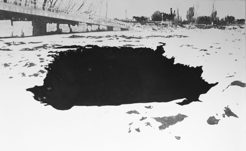 Romeo Alaeff, Black Hole. Charcoal on Paper. 57 x 90.5 in. (145 cm x 230 cm)